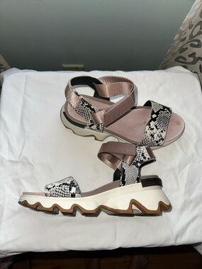 Sorel Snake-Print Platform Sandal in Blush and Black